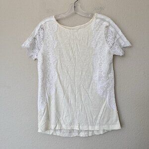 Ann Taylor Loft Cream Colored Lace Cotton Short Sleeve Shirt Small